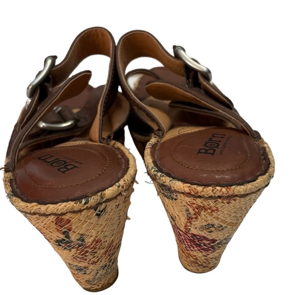 Born Floral Wedge Slide Sandals in Brown Leather Size 8 (39) - Picture 5 of 9